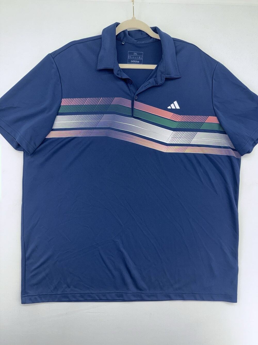 Adidas Mens Performance Golf Polo Shirt Navy Blue Graphic Stripe Size 2XL 3463